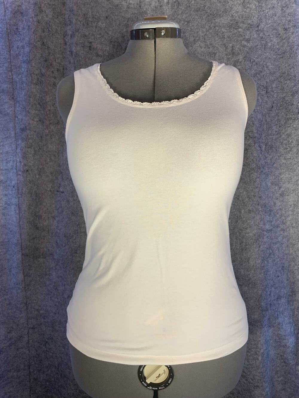 Talbots Women’s White Scoop Neck Tank Top with Lace Trim, Size Small, Cami Chic